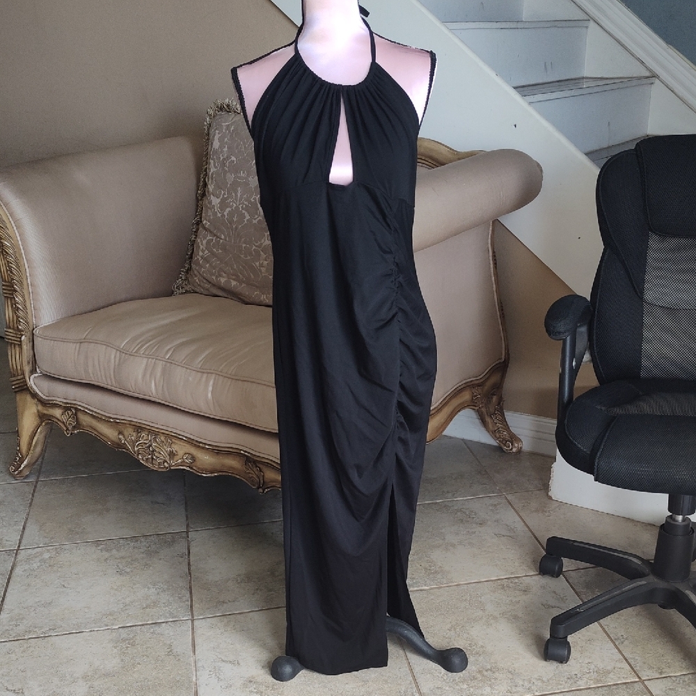 SHEIN Black Backless Halter Dress